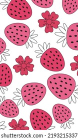 Strawberry Patterns, Pink seamless strawberry white Backgrounds, Strawberry Wallpaper Love Cards Vector Stock Vector Illustration.