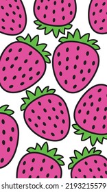 Patrones de fresa, fondo rojo blanco.
