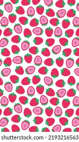 Strawberry Patterns, Pink seamless strawberry white Backgrounds, Strawberry Wallpaper Love Cards Vector Stock Vector Illustration.