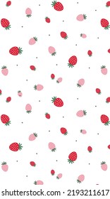 Strawberry Patterns, Red pink seamless strawberry white Backgrounds, Strawberry Wallpaper Love Cards Vector Stock Vector Illustration.