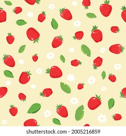 Strawberry patterns, Red strawberries isolated on a white background. Strawberry background. Vector illustration.