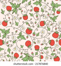 Strawberry pattern.Seamless background with a strawberry and flowers