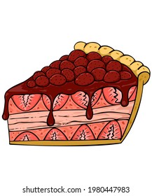 Strawberry pie and cake. Homemade fruit pie berry. Vector and illustration. isolated on white background