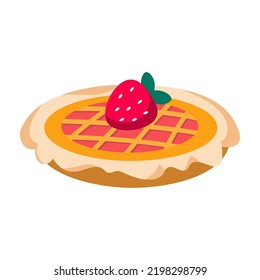 Strawberry pie in a cartoon style. Sweet flour product for the holiday. Vector illustration. Icon for design.