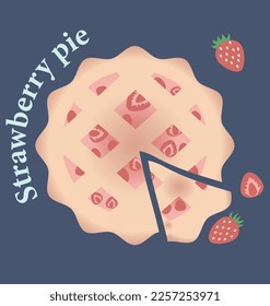 Strawberry pie. Vector illustration with text