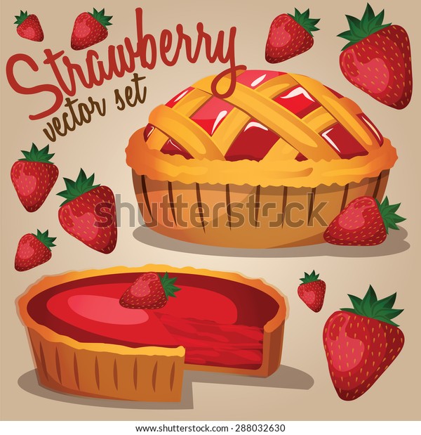 Strawberry Pies Set Vector Illustration Stock Vector (Royalty Free