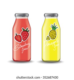 Strawberry And Pineapple Bottle Juice Vector Illustration