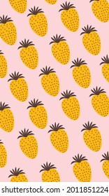 Strawberry Pineapple Pattern, Yellow seamless strawberry, Strawberry pink Background, Strawberry Wallpaper Love Cards Vector Stock Vector Illustration.