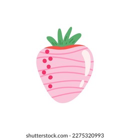 Strawberry in pink chocolate. Vector Illustration for printing, backgrounds, covers and packaging. Image can be used for greeting cards, posters, stickers and textile. Isolated on white background.