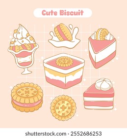 Strawberry pink Cookies and cream dessert cute kawaii food sticker