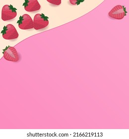 Strawberry with pink and cream background, space for copy text. Vector illustration