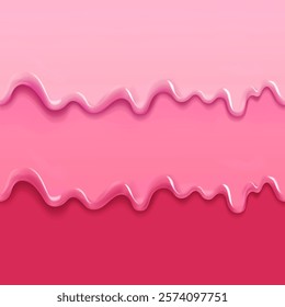 Strawberry pink cream dripping. Ice cream melted Dessert background with Raspberry cherry pink cream. Seamless pattern. Vector illustration