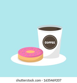 Strawberry pink donut and coffee cute vector illustration