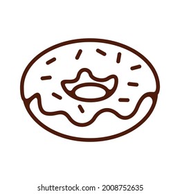 Strawberry pink donut simple black line art cartoon illustration design vector