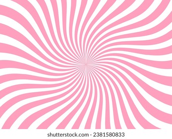 Strawberry pink ice cream swirl pattern, milk twist candy background. Spiral wavy lines vector pattern with yogurt, lollipop candy, ice cream and marshmallow twirl. Radial lines retro backdrop