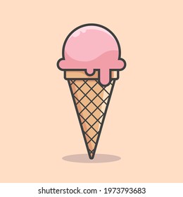 Strawberry Pink Ice Cream Vector Icon. Fast Food Dessert Cartoon Illustration.