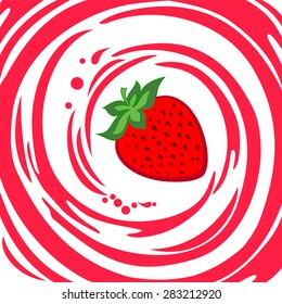 Strawberry. Pink juice splash.  Vector Illustration