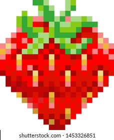 A strawberry pixel art 8 bit video game style fruit icon