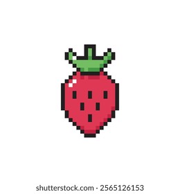 Strawberry pixel art. Vector icon isolated on white.