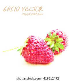 Strawberry pixel and dot art of vector illustration