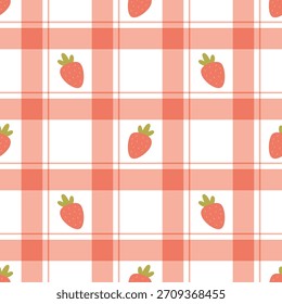 Erdbeere karierte Tartan nahtlose Muster. Gingham endlose Ornament. Vektorwiedergabe Ornament nützlich für Küchentextilien, Stoff, Geschenkpapier, Tapete, Einwickelpapier, Digitalpapier, Scrapbooking