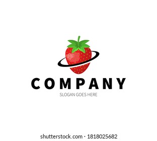 Strawberry Planet, Space, Around Logo Concept. Vector Design Illustration. Symbol and Icon Vector Template.