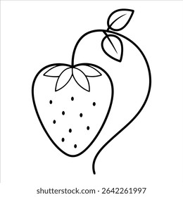 Strawberry plant illustration created in continuous line art style ideal for botanical prints fruit themed kitchen decor organic product labels and modern natural illustrations