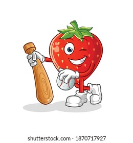 strawberry playing baseball mascot. cartoon vector