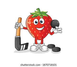 strawberry playing hockey vector. cartoon character