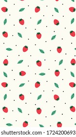 Strawberry polka dot Pattern, Red leaf seamless strawberry, Strawberry cream color Background, Strawberry Wallpaper Love Cards Vector Stock Vector Illustration.