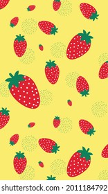 Strawberry polka dot Pattern, Red seamless strawberry, Strawberry yellow Background, Strawberry Wallpaper Love Cards Vector Stock Vector Illustration.