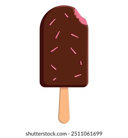 Strawberry Popsicle Covered With Chocolate Illustration. Ice Cream Stick Vector. Dessert. Cold Food for Summer.