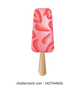 Strawberry popsicle icon. Cartoon of strawberry popsicle vector icon for web design isolated on white background