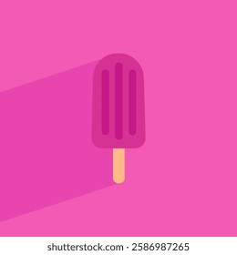 strawberry popsicle icon, flat style  illustration of blackberry popsicle on pink background, vector