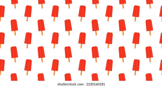 Strawberry popsicle seamless pattern. Sweet ice cream background. Design for scrapbooking or wrapping paper, fabric napkin or tablecloth, wallpaper. Vector cartoon illustration