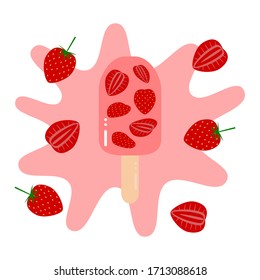 strawberry popsicle, strawberry sorbet, strawberry fruit