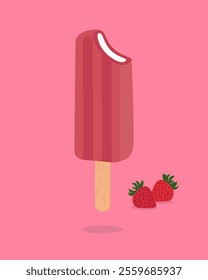 strawberry popsicle vector, strawberry vector, strawberry ice cream illustration