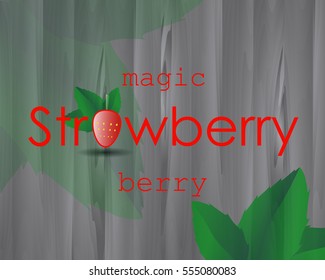 strawberry poster with image red berry on the wooden background