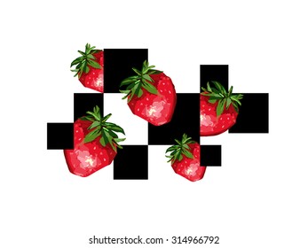 Strawberry poster. Modern abstract poster in pop art style. Trendy geometric vector illustration can be used for web design, textile t-shirts and cases, backgrounds, prints and other.