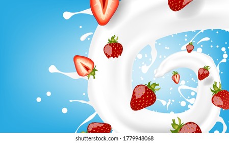 Strawberry with pouring milk template