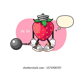 Strawberry prisoner with thought bubble cartoon. Mascot Character vector.