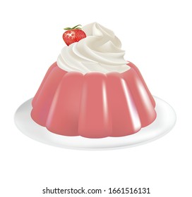 Strawberry pudding with cream in plate. vector