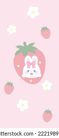 Strawberry rabbit flower Pattern, Pink seamless strawberry, Strawberry pink Background, Strawberry Wallpaper Love Cards Vector Stock Vector Illustration.