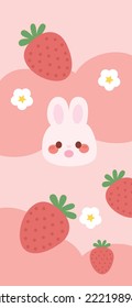 Strawberry rabbit flower Pattern, Rad seamless strawberry, Strawberry pink Background, Strawberry Wallpaper Love Cards Vector Stock Vector Illustration.