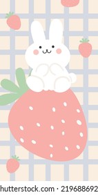 Strawberry rabbit Pattern, Pink seamless pink strawberry, Strawberry cream color and blue Background, Strawberry Wallpaper Love Cards Vector Stock Vector Illustration.