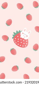 Strawberry rabbit Pattern, Red seamless strawberry, Strawberry pink Background, Strawberry Wallpaper Love Cards Vector Stock Vector Illustration.