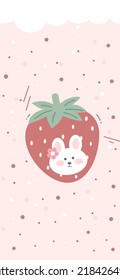 Strawberry and rabbit polka dot Pattern, Red seamless strawberry, Strawberry pink Background, Strawberry Wallpaper Love Cards Vector Stock Vector Illustration.