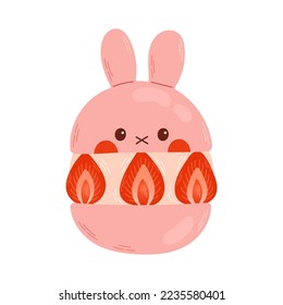 Strawberry rabbit sandwich, pink japanese dessert vector. For cafe, restaurant, coffee shop, catering.