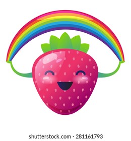 Strawberry with a rainbow on her hands. Vector illustration.