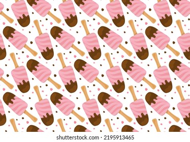Patrón de helados de fresa de frambuesa de chocolate. Dulce frío postre festivo comida restaurante menú servilleta niño moderno vacaciones envolver a mano papel impreso papel tapiz textil fondo festivo rosa